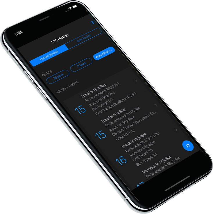 Application mobile pour consulter l'horaire